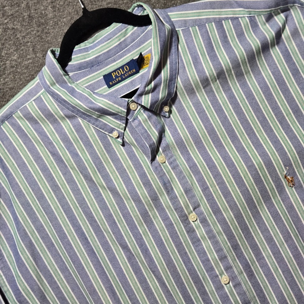 Polo Ralph Lauren Men's Blue Green Striped Oxford Shirt Size 4XLT Tall
